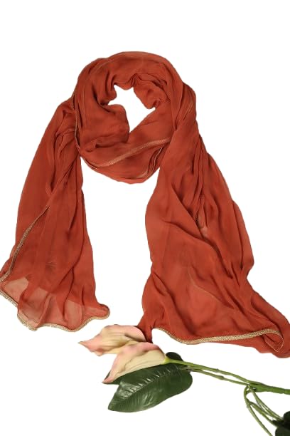 Rust Viscose Chiffon Ensemble Dupatta-image-3