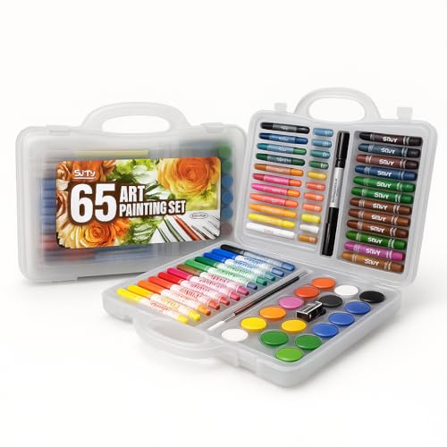 Pinturas para niños. TRY & GETFUNstore. Maletín de Pinturas para Niños 65 Piezas – Estuche de Arte Completo con Lápices de Colores, Rotuladores, Pasteles al Óleo y Acuarelas – Maletín Resistente