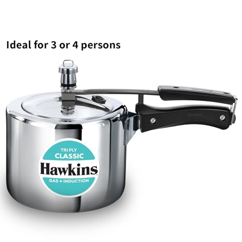 Image of Hawkins Triply 3 Litre Classic Pressure Cooker, Triply Stainless Steel Induction Inner Lid & Tall Design Cooker, Silver (SSTCL3T)