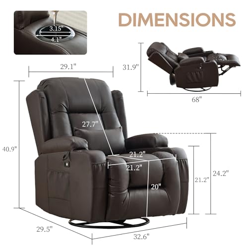 Sillón reclinable giratorio marrón con luz LED miniatura 2
