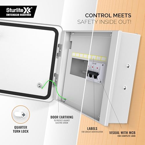 Image of Sturlite Ovix Double Door MCB Distribution Board | 8 Way SPN (Single Pole and Neutral) | Metal Body with Premium Finish & Concealed Hinges | Cable Kit Included - (Pack of 1)