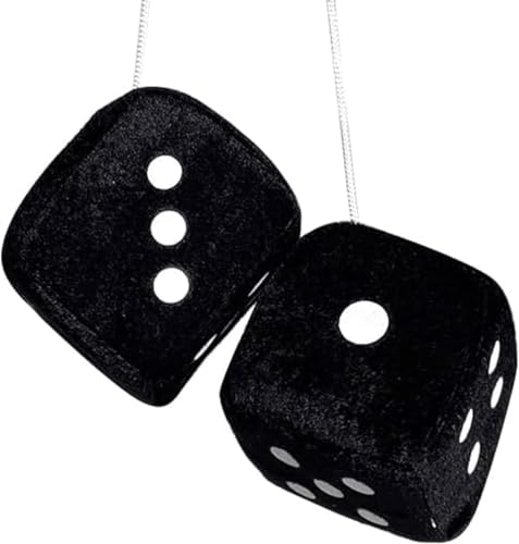 Vintage-Inspired Fluffy Dice for Car Rearview Mirror Soft Plush Pair with Hanging String for Retro Interior Decoration