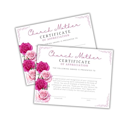 Church Mother Certificate of Recognition 30pk 8.5x11” Mother’s Day Faith Based Appreciation...