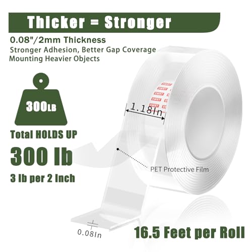 SWRT 0.08 Inch Thick Double Sided Heavy Duty Tape, 1.18 Inch x 16.5 FT Removable Strong Adhesive Nano Tape, No Residue Reusable Mounting Tape, Multipurpose for Home, Office, and DIY Projects - Image 3