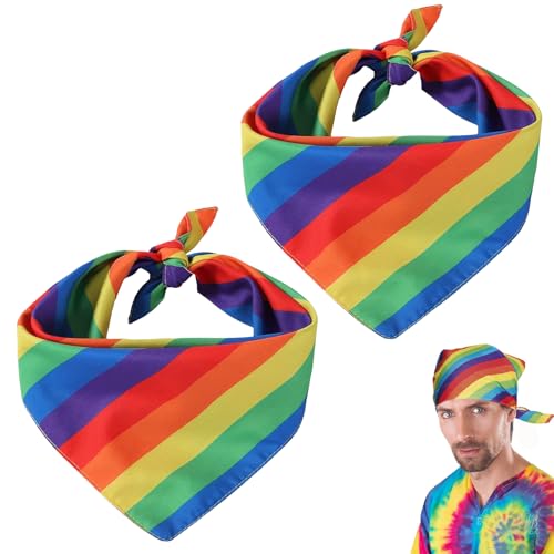 2 Stk Regenbogen Bandana Pride Outfit mit Scrunchies Haargummi,lgbtq Accessoires,Regenbogen Kopfschmuck,Unisex LGBTQ Halstuch,Haargummis,Regenbogen Kostüm,Kopftuch für Rainbow Friends,Gay Party Feier