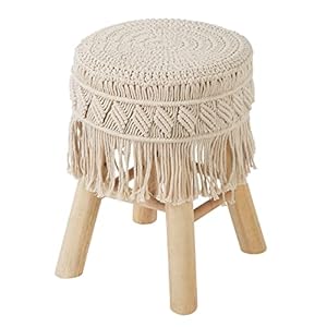 Atmosphera Hocker Makramee und Holz Beige