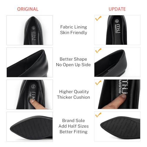 Image of MUSSHOE Black Flats for Women Pointed Toe-Comfortable Business Casual Work Shoes, Dressy Suede Slip On with Memory Foam for Office, Teacher & Standing All Day