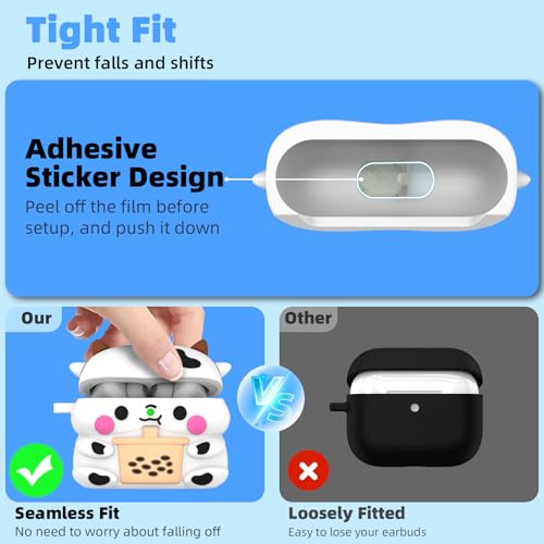 Image of [2-Pack] Cute Case for AirPods Pro 3 (2025), 3D Cartoon Funny Airpod Pro 3 Case Kawaii Design Silicone Cover Compatible for Airpods pro 3rd Generation with Keychain /Cleaner Kit (Dinosaurs + Cows)