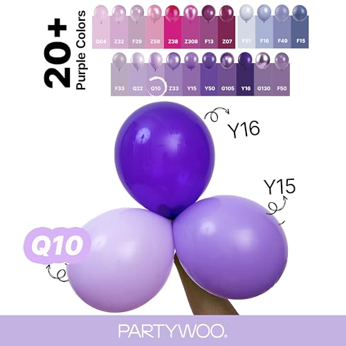 Image of PartyWoo Lavender Balloons 155pcs Different Sizes Pack of 18 12 10 5 Inch Light Pastel Purple Lilac Balloon Arch Kit for Baby Shower Bachelorette Fairy Birthday Princess Party Decorations Purple-Q10