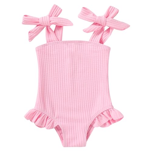 Image of YOUNGER TREE Toddler Swimsuit Girl Color Block Stripe One-Piece Swimwear Baby Girl Bathing Suits