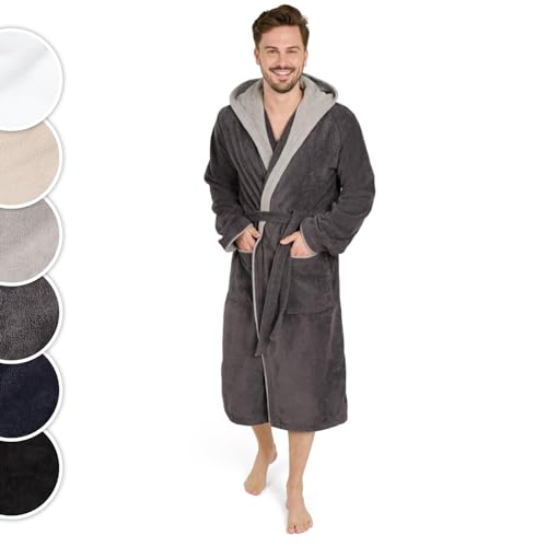 Blumtal Bademantel Herren Baumwolle 100% in XL - OEKO-TEX zert. Morgenmantel Herren Kapuze - Bademantel Frottee + Velours - Saunamantel Männer - Mantel Sauna Anthrazit-Grau