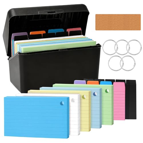 Lernkarteibox Schwarz Enthält 250 Farbig Linierte Karteikarten 100 Indexnotizen 5 Trennblätter 5 Ringordner Und 1 Etikett Aus Kiefernholz Für Unterwegs Lernen Notizen Schule Büro Und Zuhause