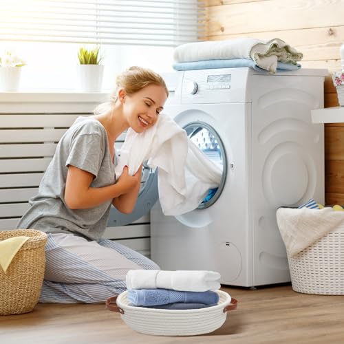 KQDRAVINE Aufbewahrungskorb Geflochten, Baumwollseil Körbchen mit Henkel, Kleiner Korb Geflochten Körbe Aufbewahrung Bad, Flechtkorb für Dekoration, Geschenkkorb Leer, Weiß