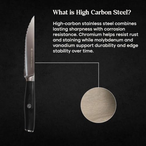 Image of CUMIN CO. 5 Inch Steak Knife | Premium High Carbon Stainless Steel Serrated Kitchen Knife | Premium Table Knife for Steak, Meat, Chicken & Pizza