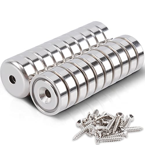超強力マグネット ネオジム磁石 フェライト磁石より強い ネジ付き超強力磁石キッチン壁掛け工業事務室 直径16mm - 20個入