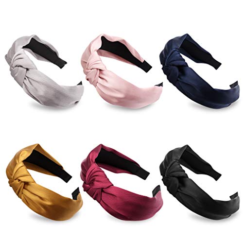 Canitor 6 Pack Top Knot Headband for Women Knotted Headbands Knot Headbands for Women Satin Headbands Silk Headbands for Women Headbands Women Hair