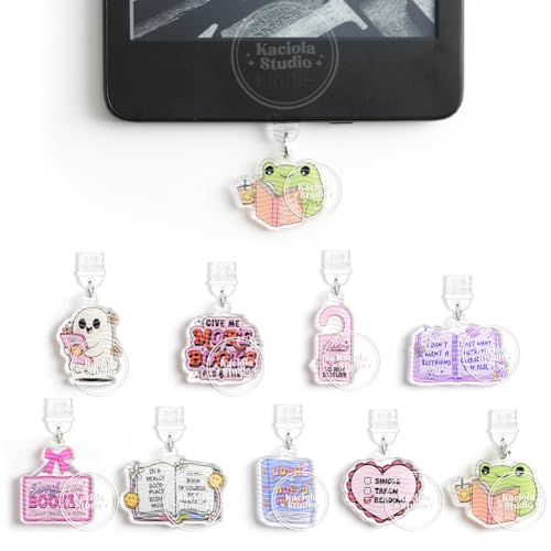 Kaciola 9PCS Charms for Kindle Dust Plug Charm Accessories for E-Reader Type C Charging Port Compatible with Kindle Paperwhite 11th-12th Gifts for Book Lover Readers (Funny)