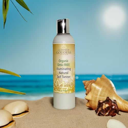 Image of Glimmer Goddess Organic DHA-Free Self Tanning Lotion - Natural Sunless Tanner with Erythrulose, Aloe Vera, Shea & Cocoa Butter - Vegan & Cruelty Free Moisturizing Bronzing Lotion
