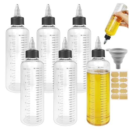 Realure 6 Stuks Knijpfles 250ml, Transparante Knijpfles met Schaalverdeling, Herbruikbaar Plastic Doseerfles met Schroefdop Trechter, Multifunctionele Sausflessen, voor Vloeibare Specerijen Saus Olie