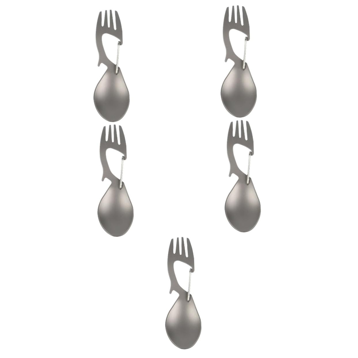BESTonZON 5 Pièces Vaisselle multifonctionnelle en titane voyage Ustensiles portable à couverts pliable camping spork multifonction cuillère multi-usages en titane fourchette de camp