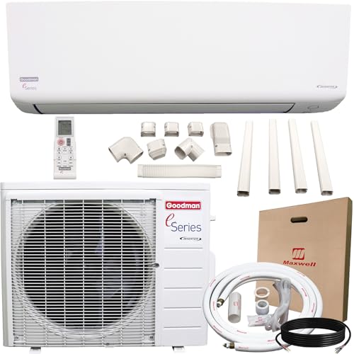 Goodman 12,000 BTU 18 SEER2 Ductless Mini Split Inverter Heat Pump System with Maxwell 15-ft Installation and Line Set Cover Kit (230v)