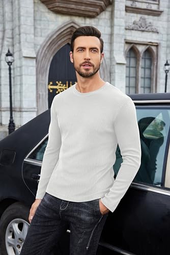 COOFANDY Mens Long Sleeve Shirts Thermal T-Shirt Slim Fit Crewneck Sweater Knitted Pullover Shirt3