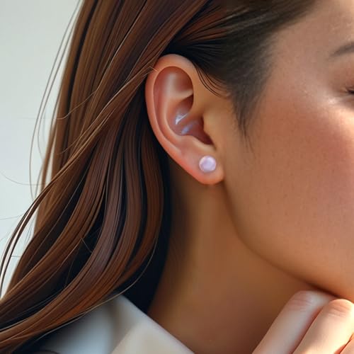 Purple Pink Pearl Stud Earrings for Women & Men | 6-8mm Natural Freshwater Cultured Pearls | Hypoallergenic 925 Sterling Silver Elegant Birthday & Anniversary Jewelry Gifts for Women/Wife 6