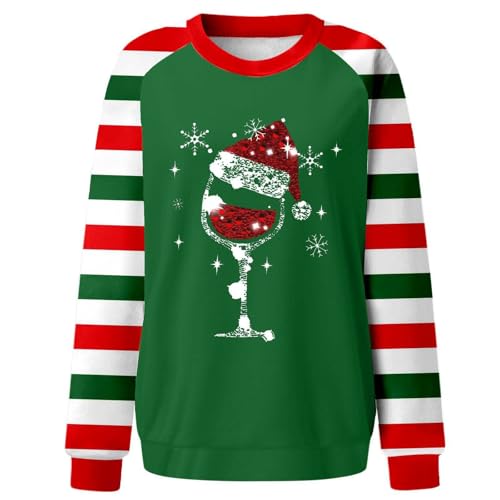 Sweatshirt femme de Noël imprimé pull ajusté vert pour offrir