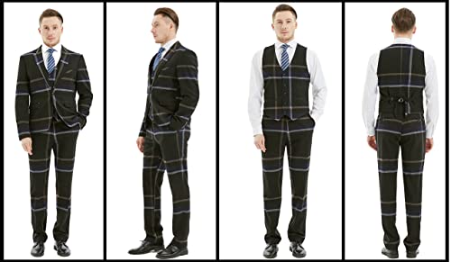 MAGE MALE Men’s Plaid Suit Slim Fit 3-Piece Leisure Suit One Button Blazer Dress Business Suits for Men Black