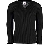 York Woolly Pully Vee Neck Sweater with Patches - Epaulets - Pen Pocket (Large / 44-46 inch, Black)