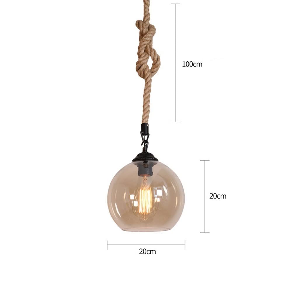 Lampada a Sospensione Personale con Testa Singola in Vetro Loft Lampada a Sospensione in Corda di Canapa Lampadario Decorativo retrò Industriale per Camera da Letto Studio Ristorante Bar Caf