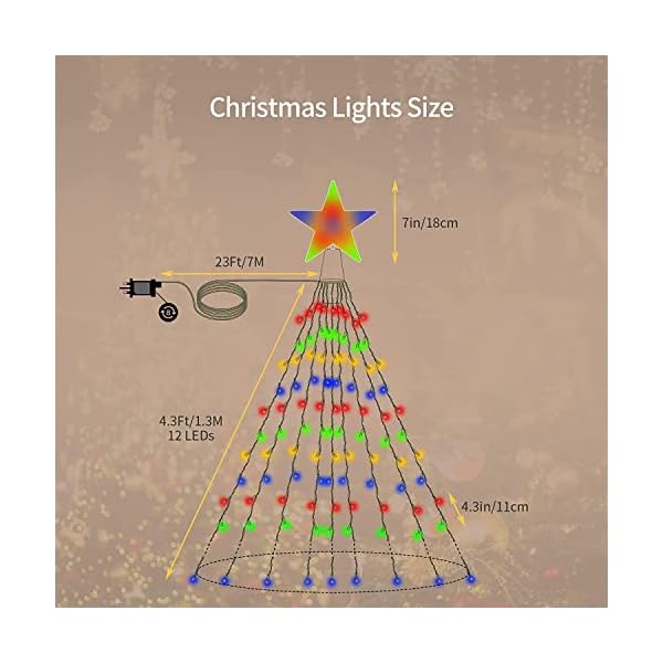 AKASUKI ,1.3M 626 LEDs Weihnachtsbaum-Überwurf-Lichterkette mit LED Sterne, Innen mit 8 Leuchtmodis, Wasserdicht… – Bild 3