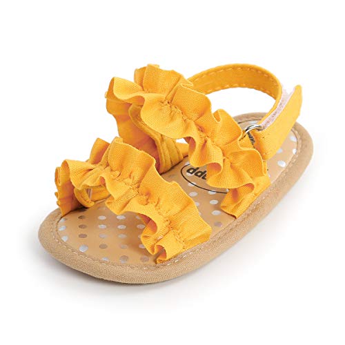 Babsmuly Baby Girls Sandals With Ruffle Premium Soft Sole Infant Indoor Slippers Open Toe Comfort Toddler Summer Princess Dress Shoes（A/Yellow, 12-18 Months） #TOP8