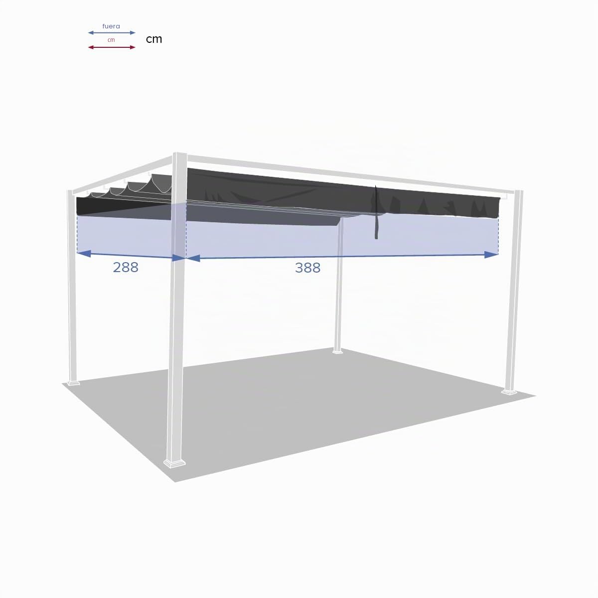Hespéride - Toldo de Repuesto para cenador Palmeira - Pizarra - Retráctil - Tejido hidrófugo - Rectangular 4x3m - Filtro UV - Resistente a la decoloración