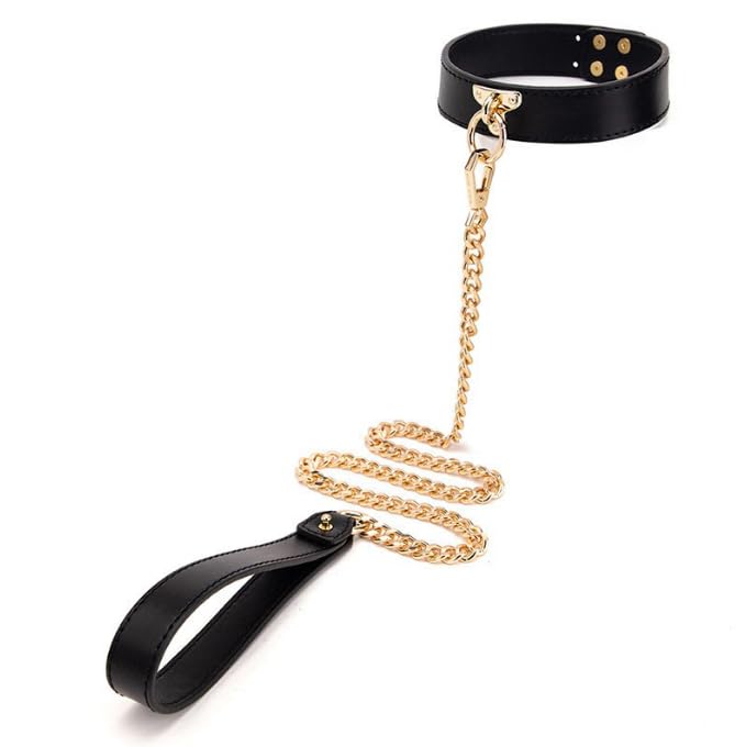 JIAHG Halsfessel Halskette mit O-Ring Slave Halsband Bondage PU Leder Fetisch SM Fesseln Halsbänder Leine Ketten Flirt Erwachsene Sexspielzeug für Paar Frau Damen (Halsband mit Gold Ketten)