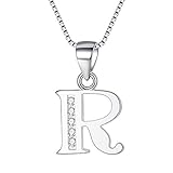 BriLove Women 925 Sterling Silver Cubic Zirconia 26 Letters Alphabet Personalized Charm Pendant Necklace