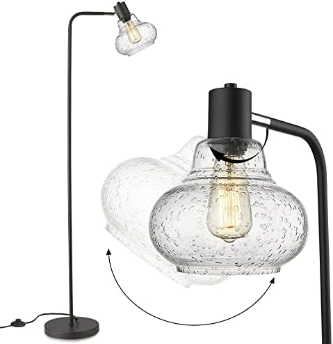 ELYONA Industrial Floor Lamp, Modern Standing Light with Handblown Seeded Bubble Glass Shade, Tall Pole Farmhouse Corner Light for Living Room Bedroom Office, Edison 6W Bulb Included, Black
