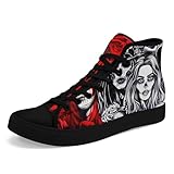 coolcustomize Fashion Skull High-Top Canvas Shoes for Men Women - Unique Vibrant Classic High Tops Comfortable Cool Casual Sneaker Black-red