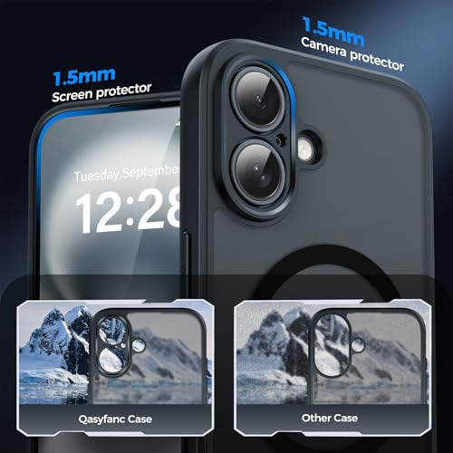 Qasyfanc Funda Magnética para iPhone 16 Compatible MagSafe con 2 Privacidad Cristal Templado Antiespia, Protección de Cámara Carcasa Translúcida Mate Trasera, Fina Antigolpes Negro - imagen 5