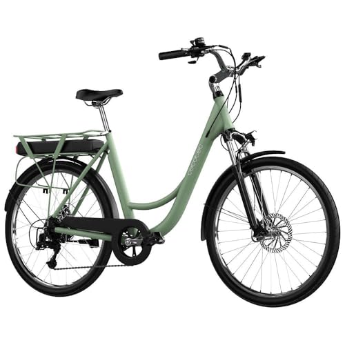 Cecotec Bicicleta Eléctrica de Ciudad Capital. 80 km de Autonomía, Batería 468 WH, Suspensión Delantera, Cambio Shimano de 6 Velocidades y Doble Disco de Freno