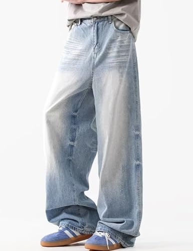 Y2k Baggy Jeans for Men Vintage Denim Plain Pants Wide Leg Loose Fit Hip Hop Skater Jeans4