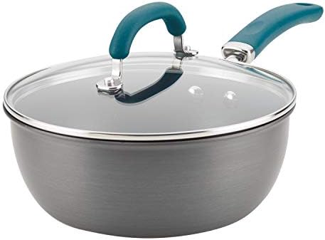 Rachael Ray Create Delicious Hard Anodized Nonstick Saute/All Purpose Pan with Lid, 3 Quart - Gray With Teal Handles - Thumbnail 2