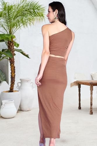 Image of POPWINGS Casual Solid Top and Skirt Co-Ord Set for Women | Stylish Western Co-Ord Set for Women | Crop Top and Long Slit Skirt Set for Women