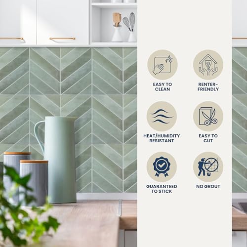 Image of Stick Tiles Peel and Stick Backsplash of 11.4 inch X 9 inch - 3D Adhesive Peel and Stick Wall Tile for Kitchen, Bathroom, Living Room, etc. (5, Mint Green)