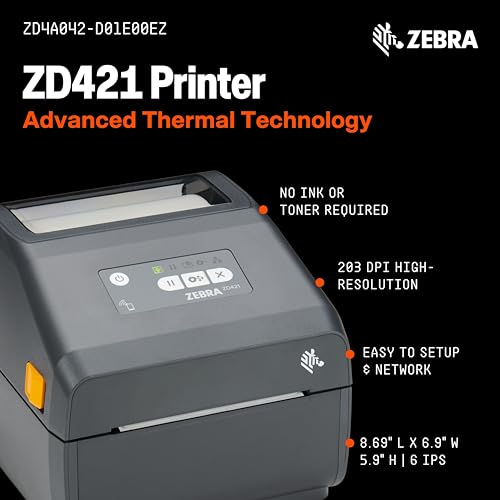 Image of Zebra ZD421 Thermal Transfer Desktop Printer 203 dpi Print Width 4-inch USB Ethernet ZD4A042-301E00EZ (Renewed)