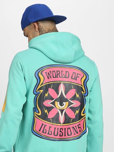 Image of Veirdo Cotton Fleece Regular Fit Full Sleeve Hooded Sweatshirt Front and Back Graphic Printed Jumper Hoodie for Men