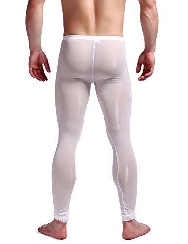 Calça legging masculina K-Men de seda gelo cintura baixa justa de malha e calça comprida, Branco, Me