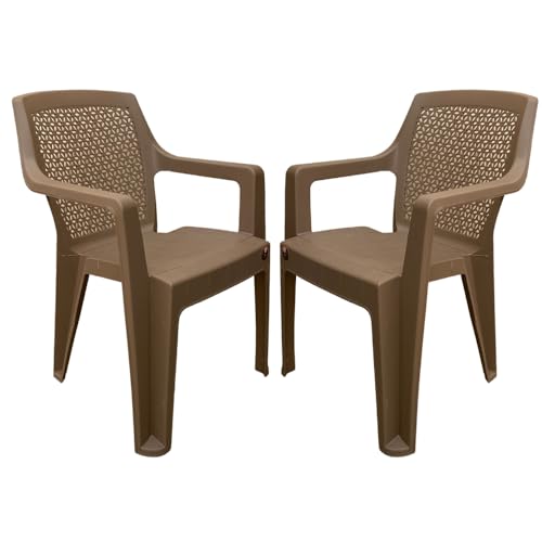 Image of SkyGlamour Cello Sonet Matt Finish Plastic Armchair | Mid Size Plastic Chair for Living Room, Home, Garden Indoor and Outdoor use |Bearing Capacity up to 120 Kg (Colour: Rattan Beige; Set of 2)