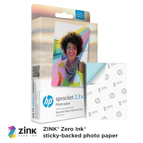 Image of HP Sprocket 2.3 x 3.4 inch Premium Zink Sticky Back Photo Paper (50 Sheets) Compatible with HP Sprocket Select and Plus Printers.