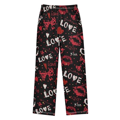 Kiss Rosette Love Boys Long Pants Soft Trousers Elastic Waist Kids Lounge Bottoms with Pockets S-XL - Main Image